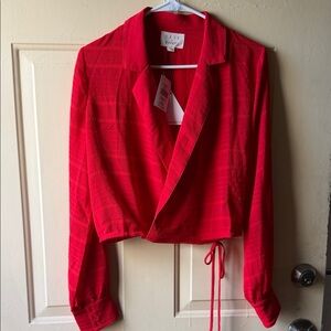 Lost + Wander Red Cropped Blazer With a tie side detail.